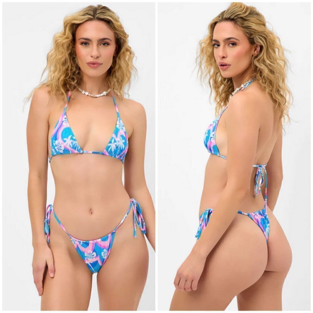 💕FRANKIES BIKINIS💕 Tia Mesh Triangle Top + String Bottom ~ Tropic Love XL NWOT
